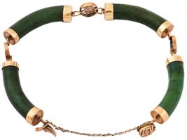 CHINESE 14K GOLD HAND CARVED JADE BANGLE BRACELET