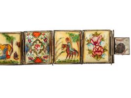 PERSIAN HAND PAINTED PANELS SILVER PLATED BRACELET