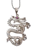 VINTAGE STERLING SILVER NECKLACE W DRAGON PENDANT