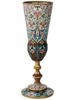 LARGE RUSSIAN SILVER SHADED CLOISONNE ENAMEL GOBLET