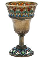 RUSSIAN 88 GILT SILVER ENAMEL FOOTED CHALICE CUP