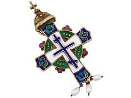 RUSSIAN 88 SILVER ENAMEL RUBY STONE CROSS PENDANT