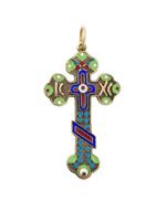 RUSSIAN GILT SILVER ENAMEL ORTHODOX CROSS PENDANT