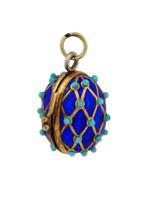 RUSSIAN SILVER ENAMEL TURQUOISE EGG LOCKET PENDANT