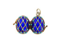 RUSSIAN SILVER ENAMEL TURQUOISE EGG LOCKET PENDANT