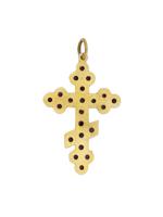 RUSSIAN 88 GILT SILVER GARNET STONE CROSS PENDANT