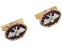 RUSSIAN GILT SILVER ENAMEL DIAMONDS CUFFLINKS