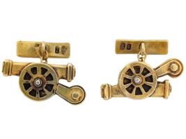 RUSSIAN 88 GILT SILVER FIGURAL CANNON CUFFLINKS