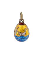 RUSSIAN 88 SILVER AND ENAMEL SWAN LAKE EGG PENDANT