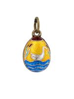 RUSSIAN 88 SILVER AND ENAMEL SWAN LAKE EGG PENDANT