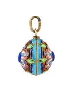 RUSSIAN SILVER GILT ENAMEL AND LAZULI EGG PENDANT