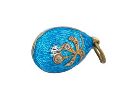 RUSSIAN 88 GILT SILVER ENAMEL DIAMONDS EGG PENDANT