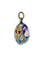 RUSSIAN GILT SILVER ENAMEL EGG PENDANT WITH SWAN