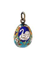 RUSSIAN GILT SILVER ENAMEL EGG PENDANT WITH SWAN