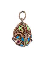 RUSSIAN 88 SILVER ENAMEL GEMSTONES EGG PENDANT