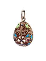 RUSSIAN 88 SILVER ENAMEL GEMSTONES EGG PENDANT