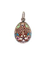 RUSSIAN 88 SILVER ENAMEL GEMSTONES EGG PENDANT