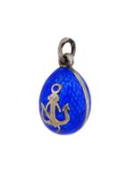 RUSSIAN SILVER GUILLOCHE ENAMEL EGG PENDANT W ANCHOR