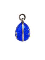 RUSSIAN SILVER GUILLOCHE ENAMEL EGG PENDANT W ANCHOR