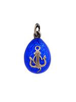 RUSSIAN SILVER GUILLOCHE ENAMEL EGG PENDANT W ANCHOR