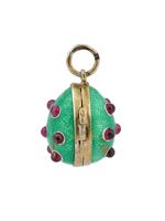 RUSSIAN 88 GILT SILVER ENAMEL RUBY EGG LOCKET PENDANT