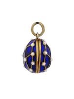 RUSSIAN GILT SILVER ENAMEL PEARL EGG LOCKET PENDANT