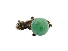 RUSSIAN 88 GILT SILVER JADE DOG FIGURINE EGG PENDANT