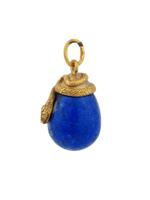 RUSSIAN GILT SILVER SNAKE LAPIS LAZULI EGG PENDANT