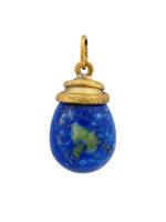 RUSSIAN GILT SILVER SNAKE LAPIS LAZULI EGG PENDANT