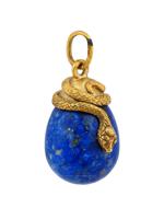 RUSSIAN GILT SILVER SNAKE LAPIS LAZULI EGG PENDANT