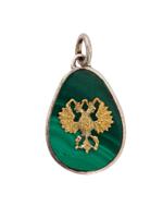 RUSSIAN 84 SILVER CARVED MALACHITE EGG FORM PENDANT