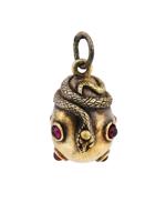 RUSSIAN 88 GILT SILVER RUBY FIGURAL SNAKE EGG PENDANT