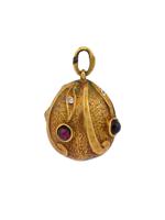 RUSSIAN 88 GILT SILVER RUBY DIAMONDS EGG PENDANT