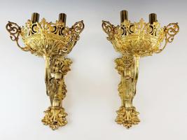 LARGE 19C ANTIQUE FRENCH GILT BRONZE WALL SCONCES