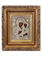 ANTIQUE RUSSIAN SILVER ICON MOTHER OF GOD OF TIKHVIN