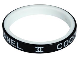 CHANEL BLACK AND WHITE LOGO BANGLE BRACELET IOB