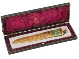 RUSSIAN 84 GILT SILVER ENAMEL GEMSTONE LETTER OPENER