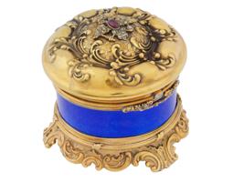 RUSSIAN 88 GILT SILVER ENAMEL RUBY GEMSTONE ROUND BOX