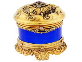 RUSSIAN 88 GILT SILVER ENAMEL RUBY GEMSTONE ROUND BOX