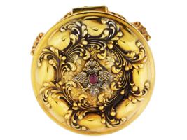 RUSSIAN 88 GILT SILVER ENAMEL RUBY GEMSTONE ROUND BOX