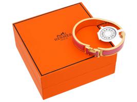 HERMES CLIC H HINGED BANGLE BRACELET IN PINK IOB