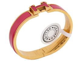 HERMES CLIC H HINGED BANGLE BRACELET IN PINK IOB