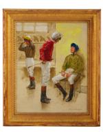 AMERICAN JOCKEYS ROOM OIL PAINTING BY HENRY KOEHLER