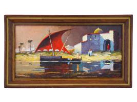 EUGENE WEIS MID CENT AFRICAN VILLAGE OIL PAINTING