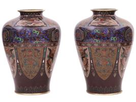 RARE ANTIQUE JAPANESE CLOISONNE ENAMEL GOLDSTONE VASES