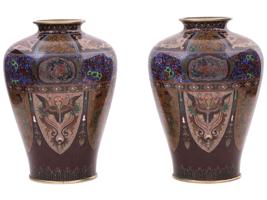 RARE ANTIQUE JAPANESE CLOISONNE ENAMEL GOLDSTONE VASES