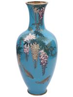 RARE JAPANESE MEIJI WISTERIA CLOISONNE ENAMEL VASE