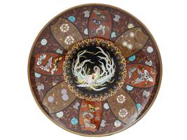 ANTIQUE JAPANESE GOLDSTONE CLOISONNE ENAMEL PLATE