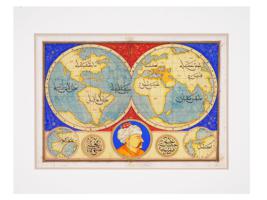 ANTIQUE INDIAN MUGHAL MINIATURE GLOBE MAP PAINTING