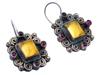 ANTIQUE 925 STERLING SILVER GARNET AMBER EARRINGS PIC-1